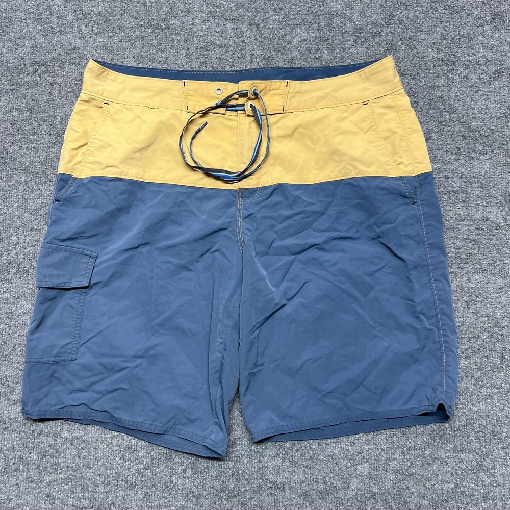 Stio Board Shorts Mens 34 Blue Yellow Nylon Drawstring 10 Inch Inseam Outdoor